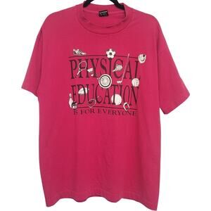 Vintage PE Physical Education Tee XL Pink Fruit of the Loom USA Sports Graphic